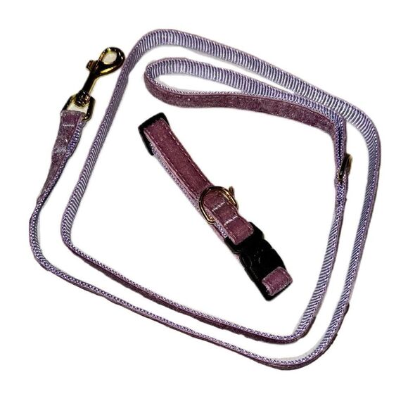 Puptown Chic Adjustable Purple Glitter Velour Dog Collar & Leash Set Size Small - Picture 10 of 15
